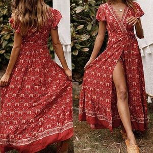 - Bohemian floral maxi dress womens wrap dress